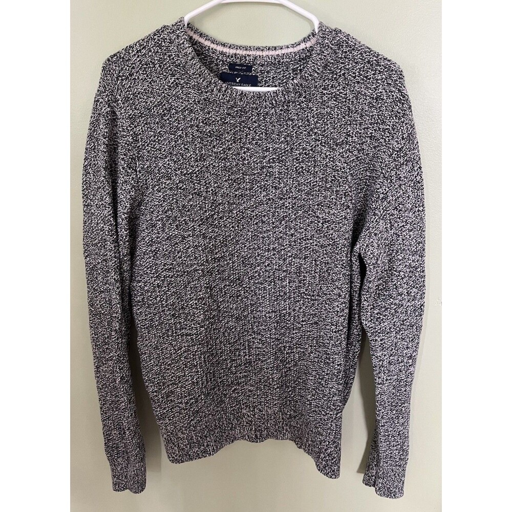 American Eagle Outfitters Crewneck Sweater Marbled Grey Knit Prep Fit Size Med